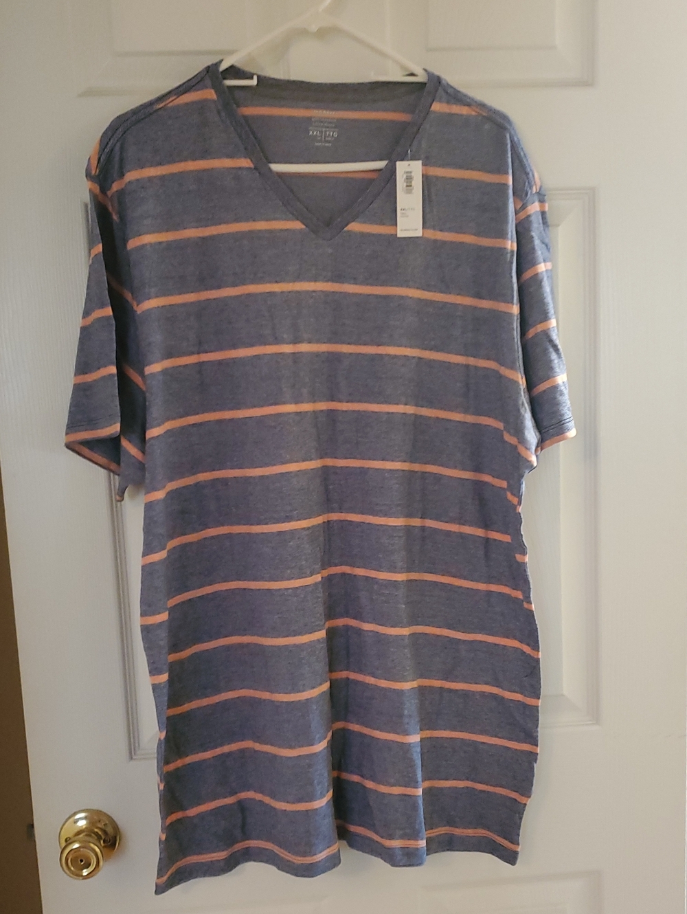 Old Navy Blue and Orange Striped V‑Neck Shirt